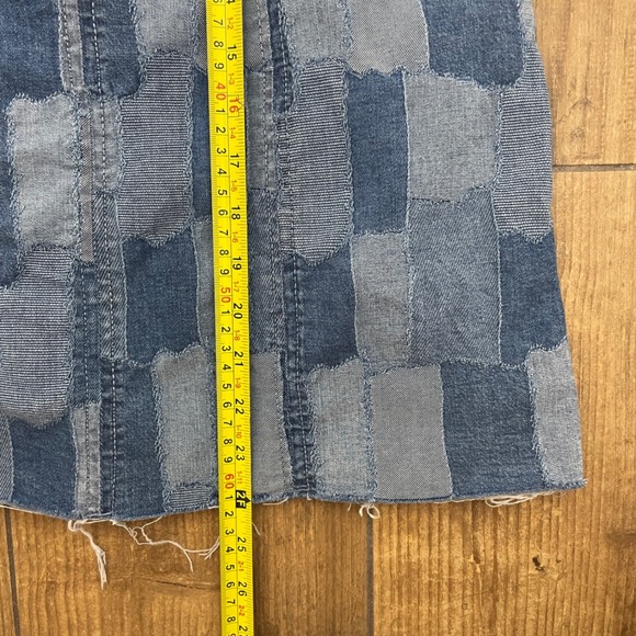 Wild Fable Patchwork Denim Dress Womens Size M Blue Strapless Mini Raw Hem - Picture 8 of 9